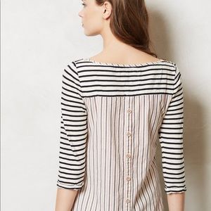 Anthropologie 3/4 Sleeve Striped Button Back Top